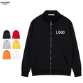 Wholesale Custom Logo Printed Stand Collar Zipper-Up Plain Blank Jacket Solid Sportswear Fleece Men Full Zip up Jacket for Men