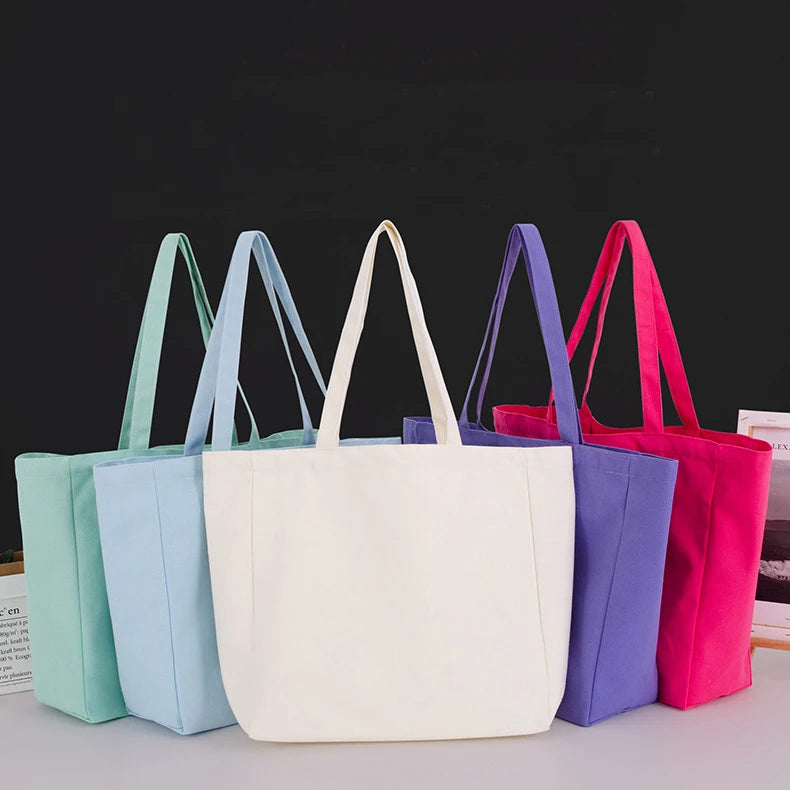 Plain Solid Colour Reusable Cotton Tote Canvas Shopping Bag With Bottom and Sides Custom Canvas Tote Bag With Custom logo