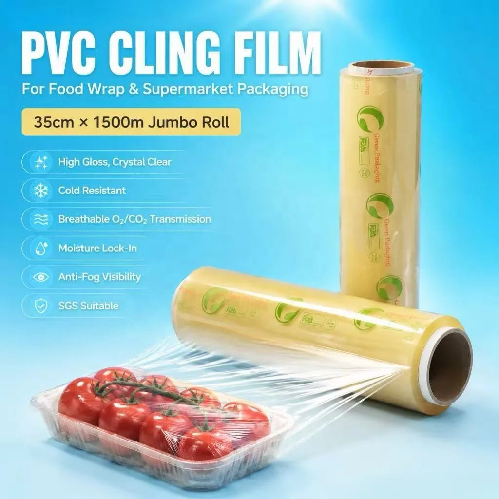 Food Grade PVC Cling Film Roll Disposable Fresh-Keeping Plastic Wrap for Food Packaging