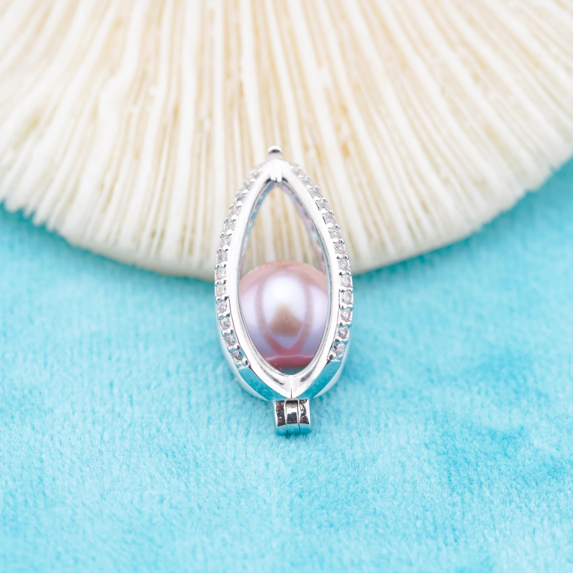 C030098 Sterling Silver Freshwater Pearl Cage Pendant Necklace Jewelry Locket for Pearl Party