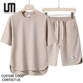 Custom Logo Wholesale Men Clothing Set Asian Size Casual T Shirt Shorts Pants 2 Piece Set