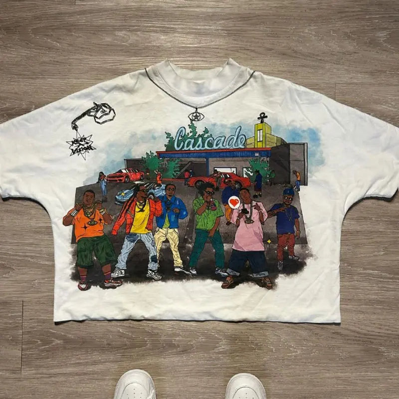Custom Screen Dtg Printing Mock Neck Oversized Streetwear Manufacturer Heavy 200 GSM Cotton French Terry Boxy Cropped t Shirt