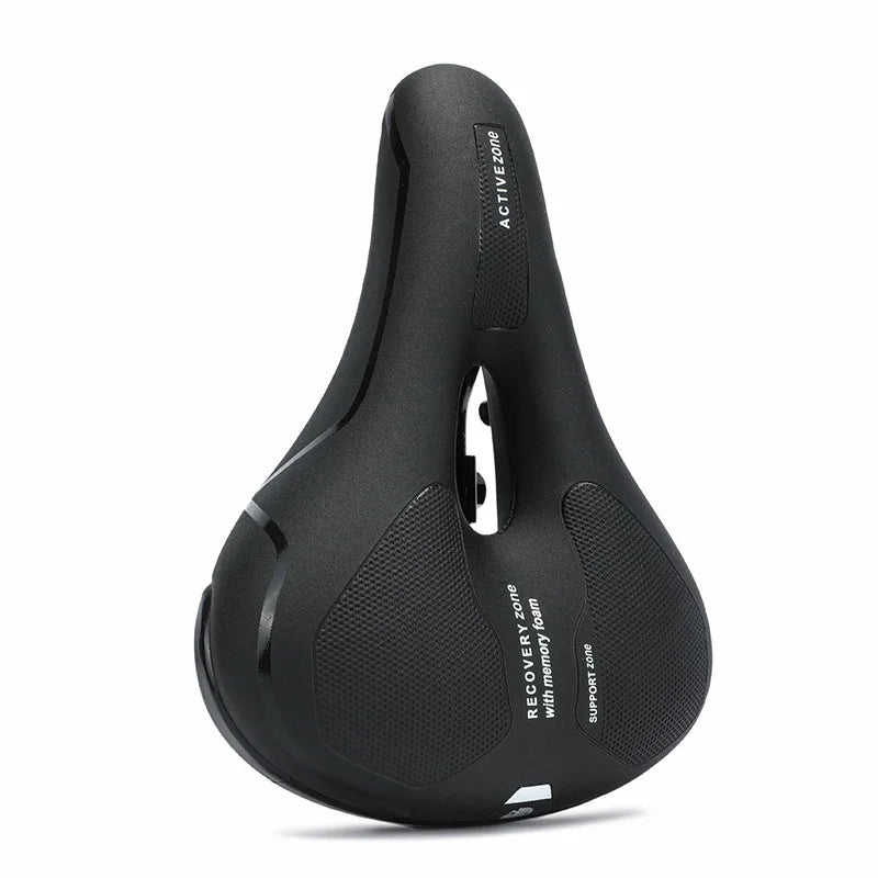 Big Comfortable Bike Seat Bicycle Saddle PU Leather Steel Rail Shockproof with Memory Foam Pad for Road & MTB Bikes