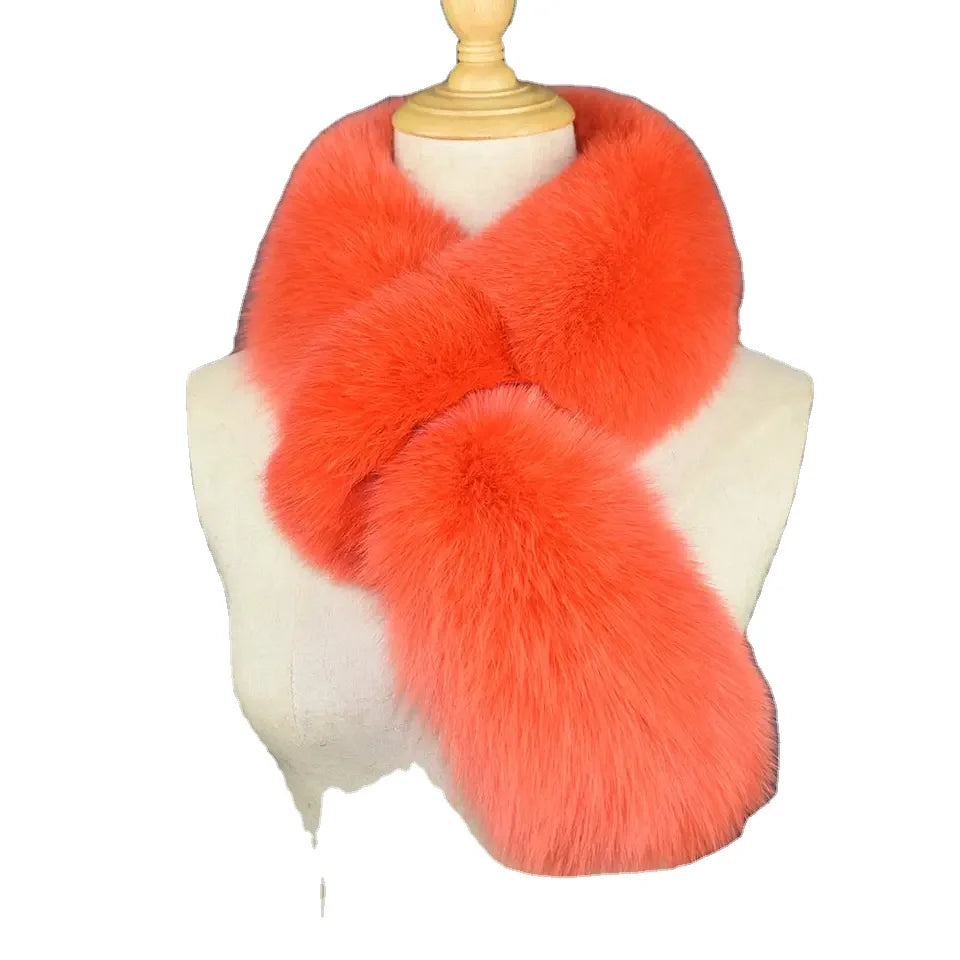 MWFur Winter Street Lady Girl Street Fashion Women Full Fur Scarves Collar Winter Season Thick Fox Fur Scarf for Women