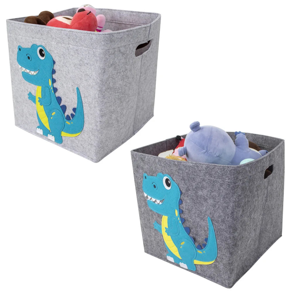 Cartoon Animal Embroidered Fabric Storage Box Square Storage Basket for Toy Organization
