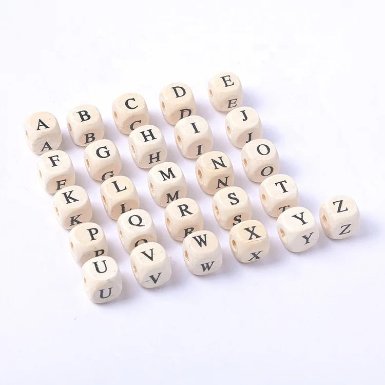 Good Quality Diy Children Jewelry Accessories Lotus Wooden Alphabet Letter Cube square Wood Beads