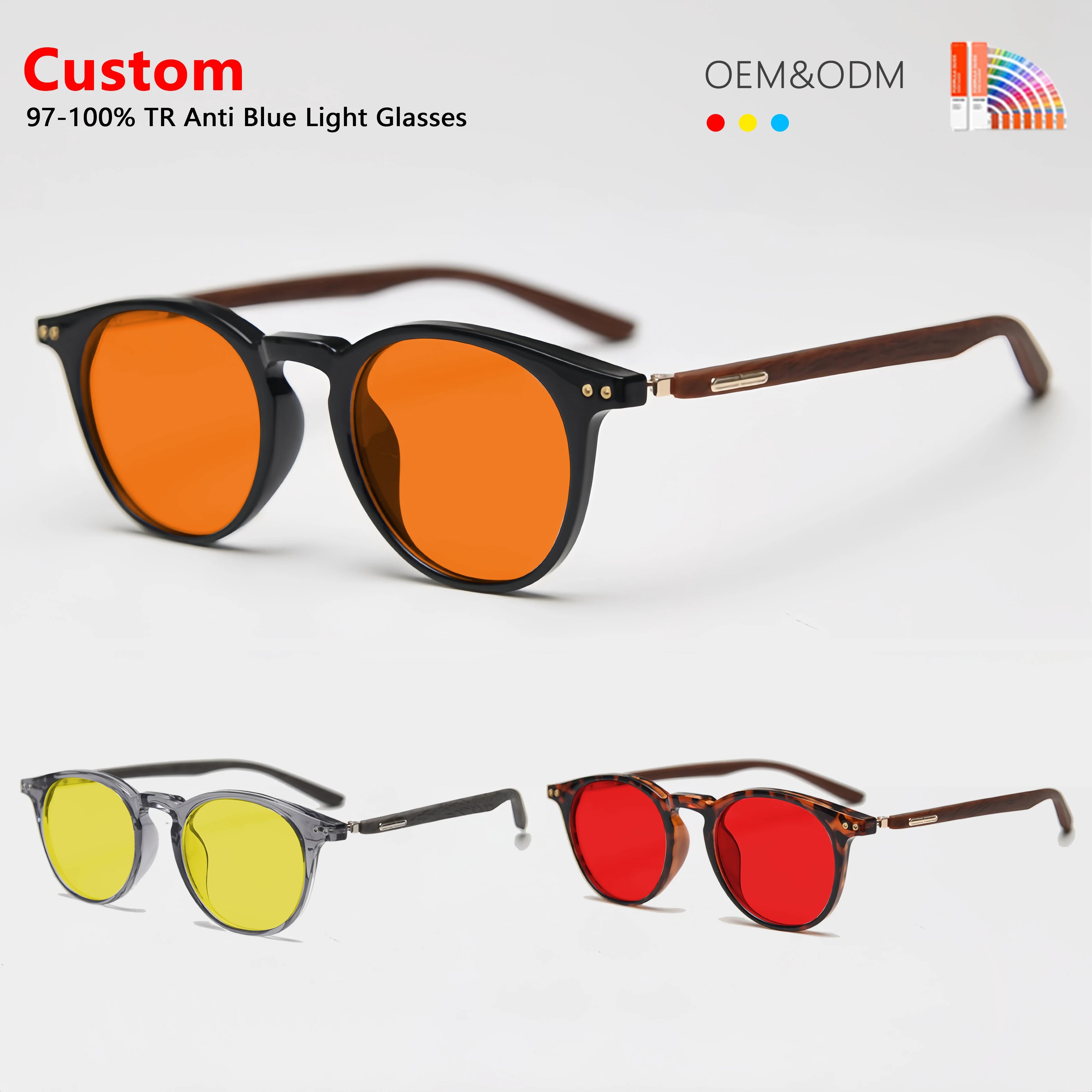 Wholesale Retro Round Optical Frame Orange Lenses Eyewear Designer Custom Logo Unisex 97%-100% Anti Blue Light Blocking Glasses