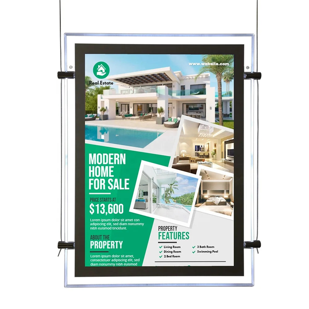 LITSIGN Real Estate Advertising Sign Board Picture Hanging Kit with Acrylic Frame High Brightness LED Light Panel A4 MegaBDM