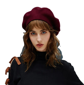 New Fashion Solid Color Beret Cap Knitted Stripes Autumn Winter Outdoor Warm Knitted Painted Hat Dome Berets