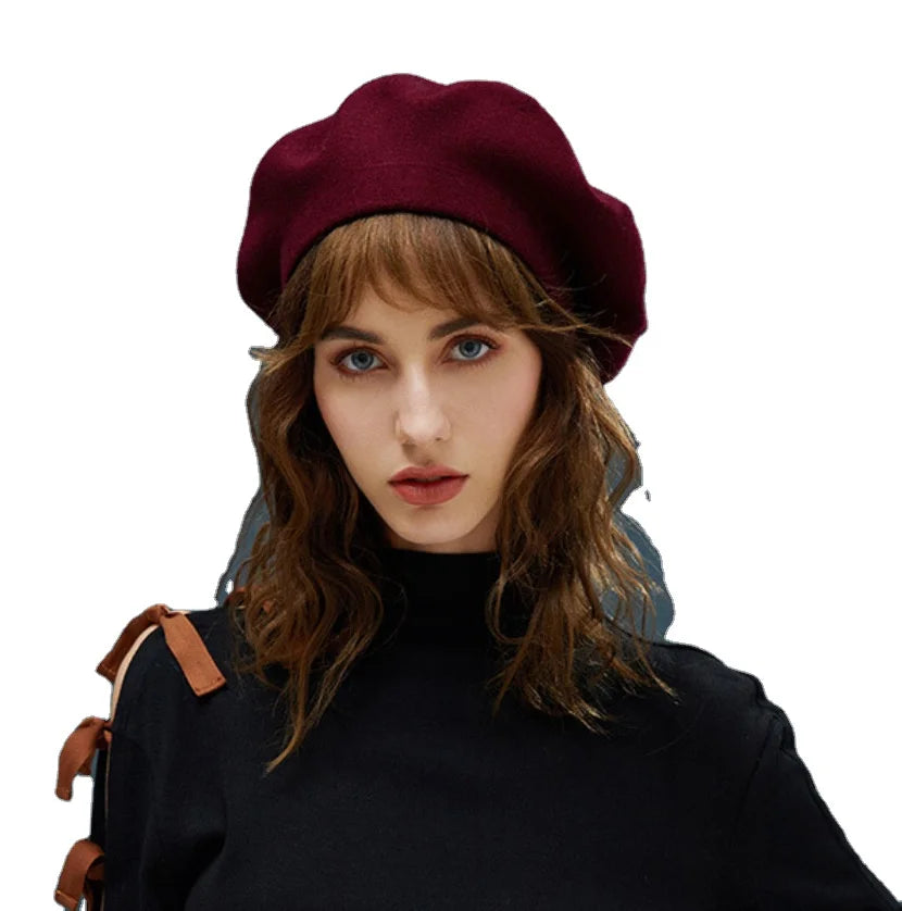 New Fashion Solid Color Beret Cap  Knitted Stripes Autumn Winter Outdoor Warm Knitted Painted Hat Dome Berets