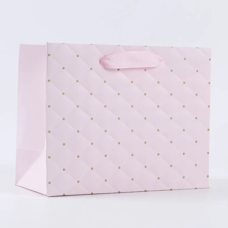 Luxury Pink Eco-friendly Paper Tote Shopping Bag Embossed Wedding Packaging with Gold Dots for Supermarket Use and Promotions