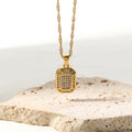 High Quality Exquisite Crystal Stone Rectangle Gold Stainless Steel Zircon Pendant Necklace for Women