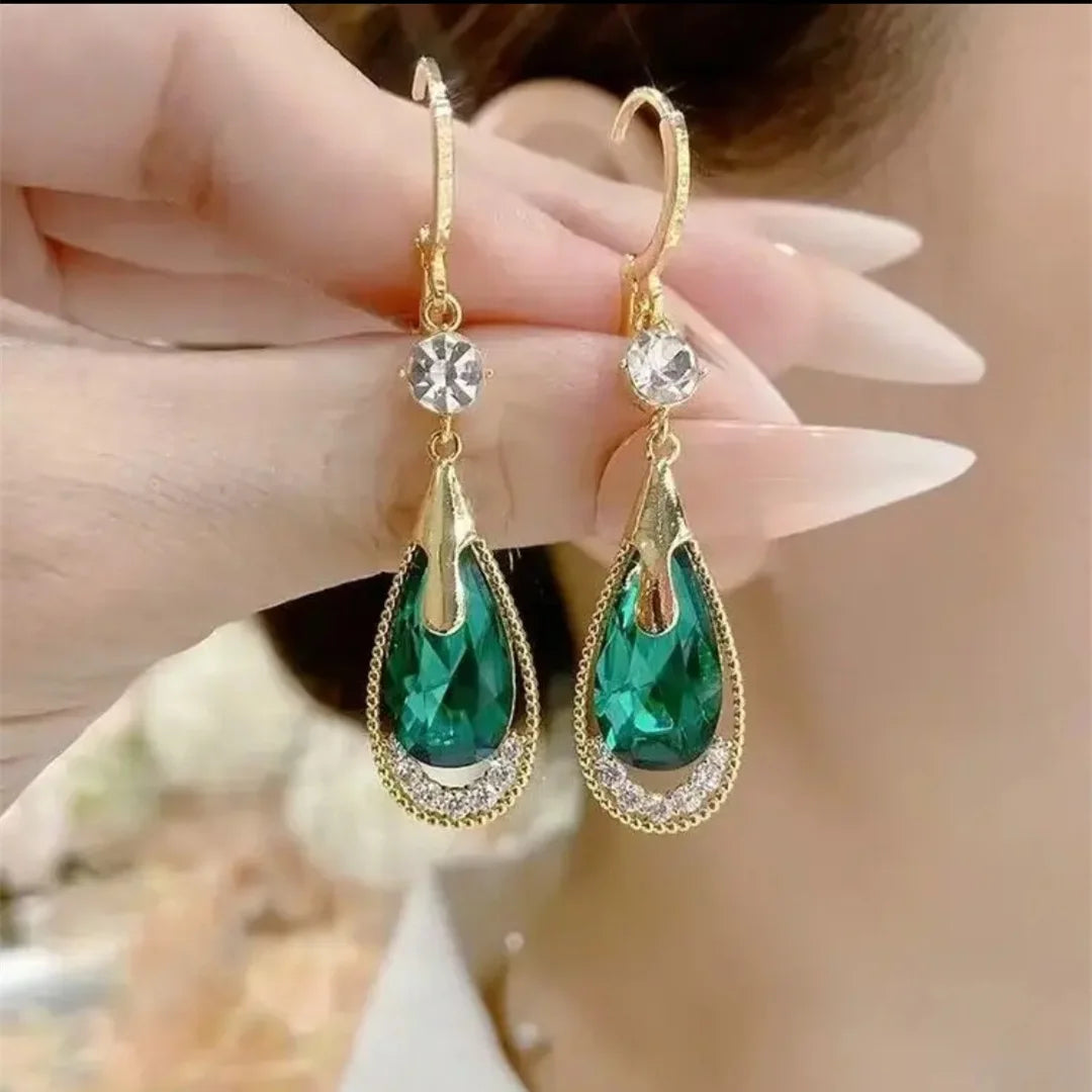Dainty Purple Green Crystal Geometric Earrings Women 925 Sterling Silver Post Rhinestone Water Drop Earrings Jewelry