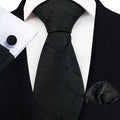 Navy Blue Black Business Necktie Polyester Mens Tie Set Pocket Square With Cufflinks Gift Set for Wedding Suit Tie and Hankies
