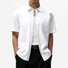 New Design Men's White Shirts Custom logo Single Button Pocket Short Sleeve Breathable Summer Casual Cotton Shirts for Men