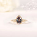 KH076 Skilled Craftsmanship Jewelry Pear Cut 6x8mm Color Change Stone 14K Gold Plated 925 Sterling Silver Alexandrite Ring