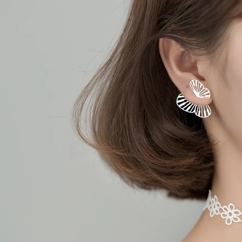 S925 Sterling Silver Butterfly Stud Earrings Female Geometric Hollow Fan-shaped Statement Earrings Ear Jewelry Earrings Women