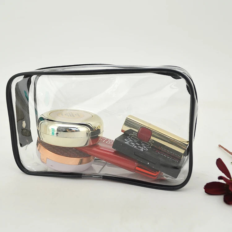 Transparent Clear PVC Pouch 250 Micron High Frequency Hot Sealing Waterproof Makeup Cosmetic Bag with Zipper Closure