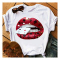 Sequins Shiny Lip Print Women T Shirt Short Sleeve O Neck Loose Women Tshirt Ladies Tee Shirt Tops Clothes Camisetas Mujer