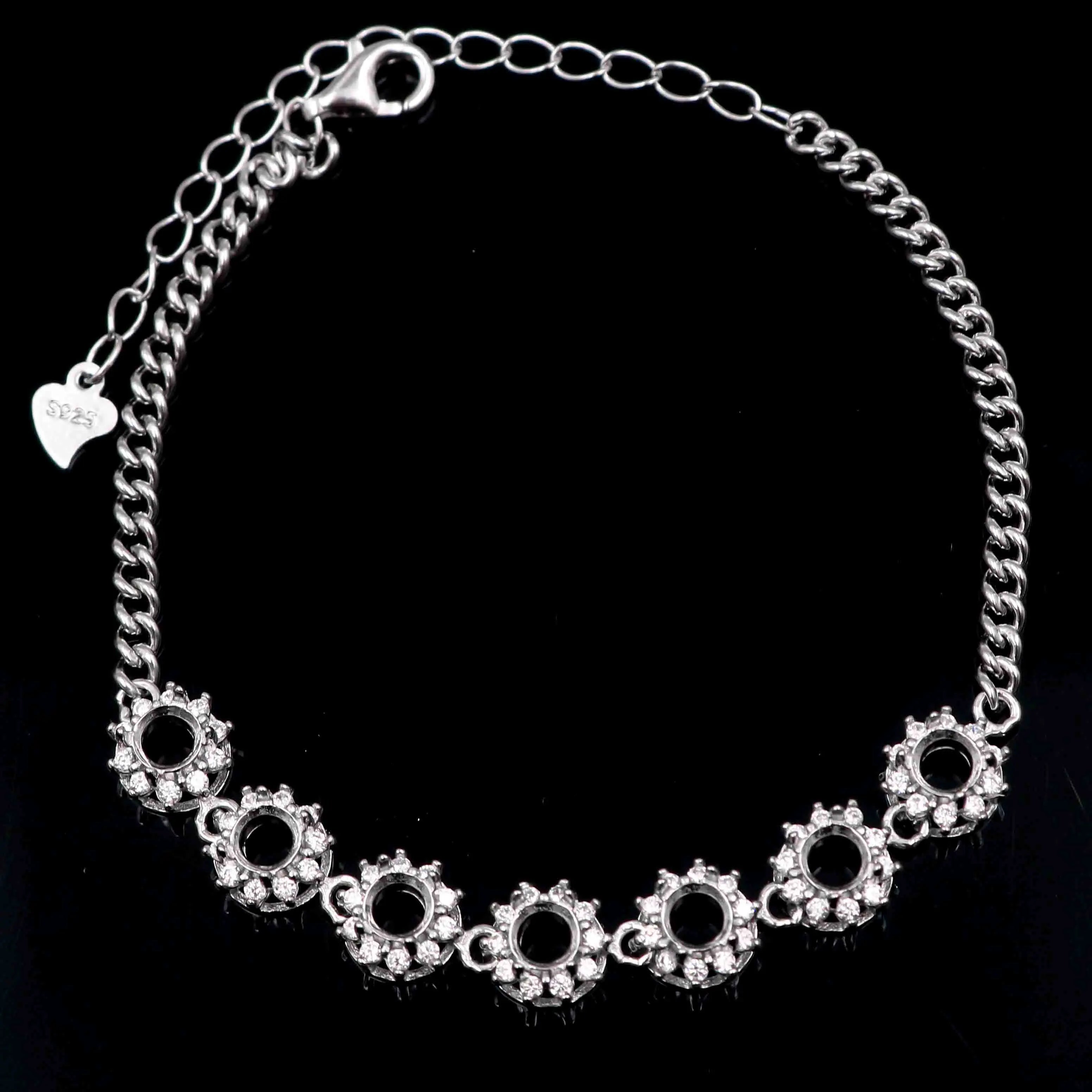 Sterling Silver 4*4mm Semi Mount Bracelet Empty Support Blank Claw Setting S925 Base Holder Without Center Stone Inlay for DIY