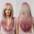 Factory Fast Shipping Synthetic Medium Long Straight Mixed Rose Blonde Wig for Women Cosplay Daily Wigs Heat Resistant Hair