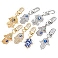 Europe Vintage Turkish Evil Eyes Hand Shaped Key Ring Rhinestone Hamsa Hand Pendant Keychain Accessory