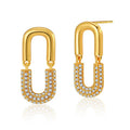 Metal U-Shaped Splicing Design Personality Stud Earrings Paper Clip Copper Plated 18K Gold Zircon Earrings for Women