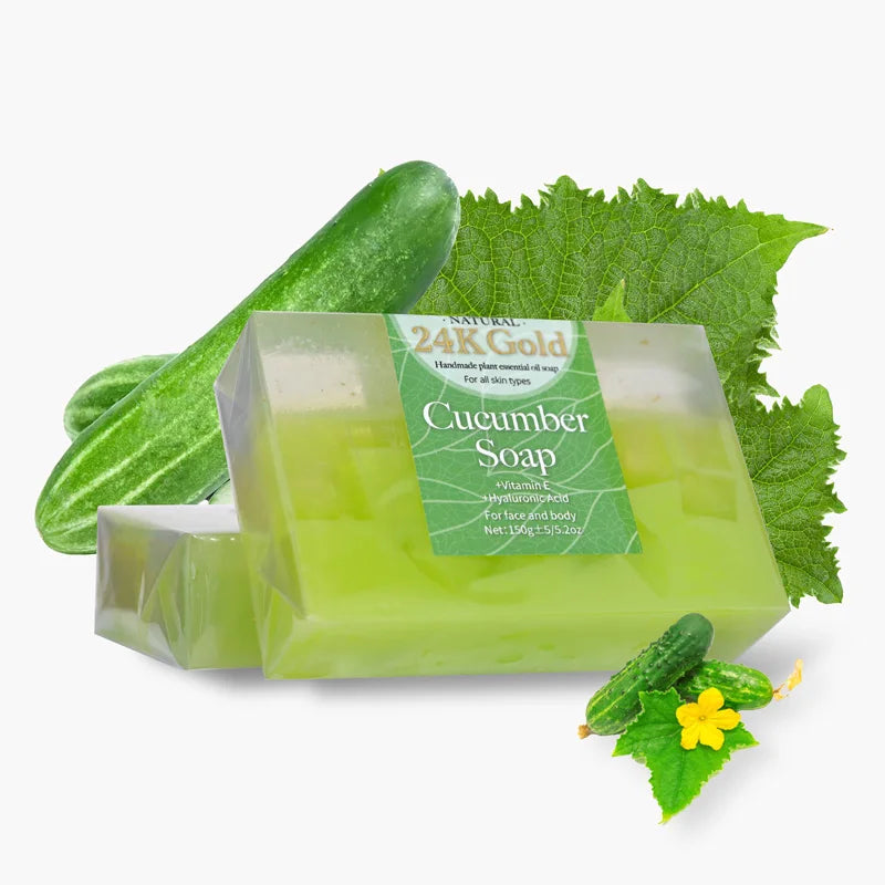 AiXin 150g Organic Natural Essential Oil Exfoliating Moisturizing Vitamin E Whitening Soap 24 K Gold Cucumber Handmade Soap