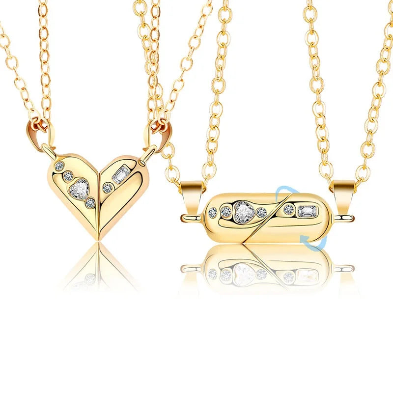 Magnetic Pendant Necklace for Men Women Rotating Love Heart Couple Necklace Friendship Jewelry Lovers Necklace