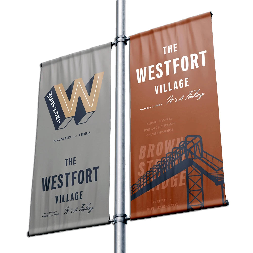 Street Outdoor Light Pole Advertising Flag Media Ads Banner Holder Kit Lantern Double Side Pole Flags With Hardware Bracket