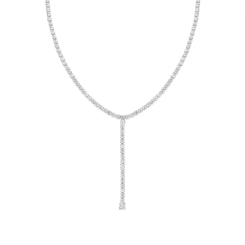 Wholesale Senior Women's Gold-Plated Stainless Steel Long Chain Cubic Zircon Necklace Geometric Pattern Trendy Style for Gift