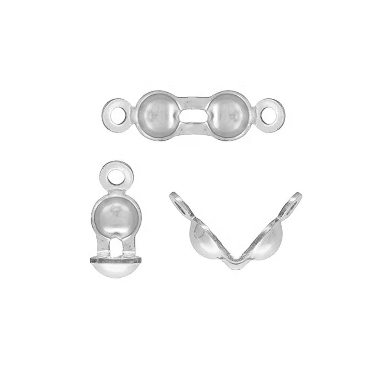 925 Sterling Silver Ball Chain Clasp Bead Cover Connector End Clamshell Fold Over Crimp Bead Tip 3mm 2mm 1.5mm End Clam Shell