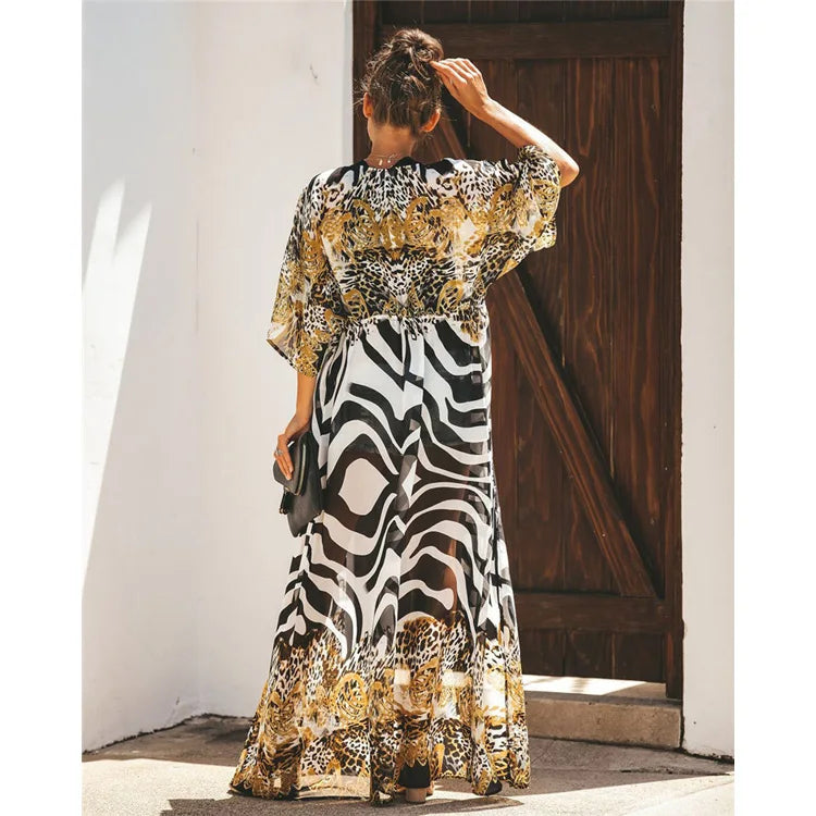 Beach Cover Ups Chiffon Zebra Leopard Print Holiday Bikini Sunscreen Cardigan