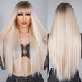 Factory Fast Delivery Platinum Blonde Long Straight Synthetic Wigs with Bangs Natural Cosplay Ombre Hair for White Women Afro