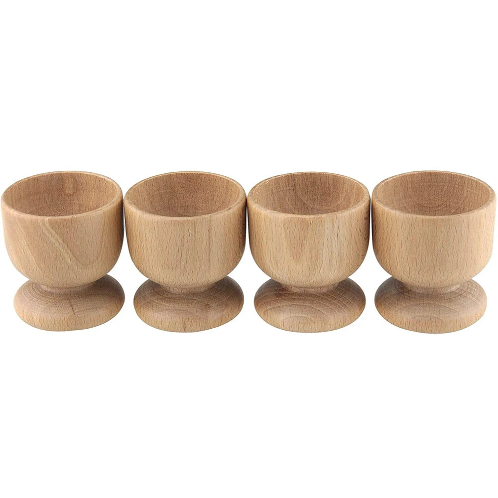 Eco-Friendly Natural Beech Wood Egg Shape Cup Holder Set