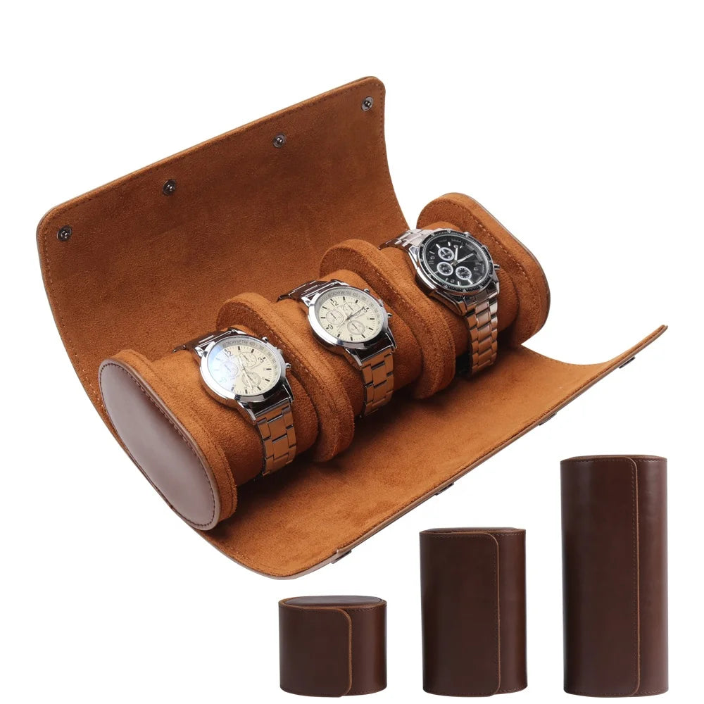 RTS Handmade 3 Slots Custom Roll Vintage Leather Watch Travel Packaging Box case Luxury