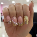 French Gold Glitter French Short square False Nails Sale Reusable False Nails Box Press on Nails Cheapest