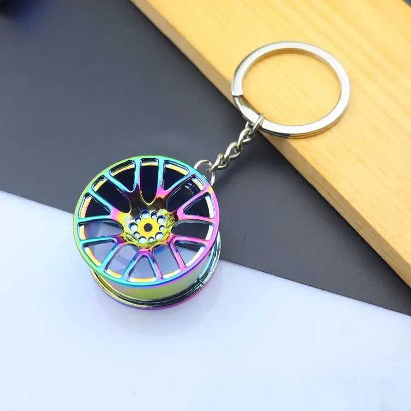 New Promotion Car Wheel Hub Shape Zinc Alloy Keychain Creative Car Wheel Hub Keychain Pendant Gift Handicraft for Bag and Car