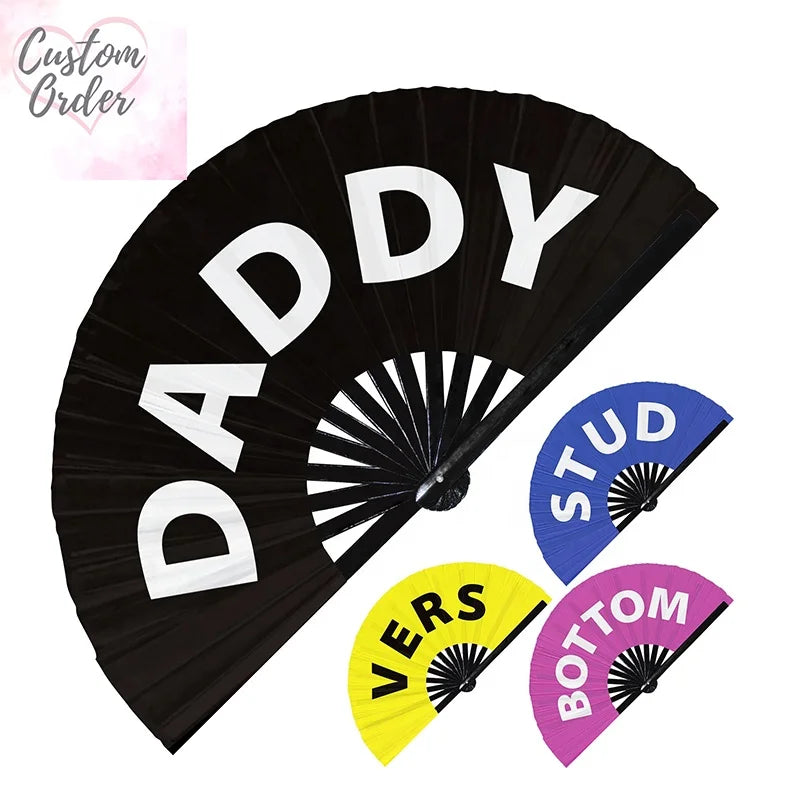 Good Quality 13inch 33cm Custom Printed Advertising Promotion Music Rainbow Large Bamboo Rave Clack Hand Fan