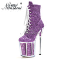 20cm Elegant Glitter Platform Ankle Boots Nightclub Womens Lace up Pole Dance Shoes Bling Sequin Exotic Dancer Fashion Models