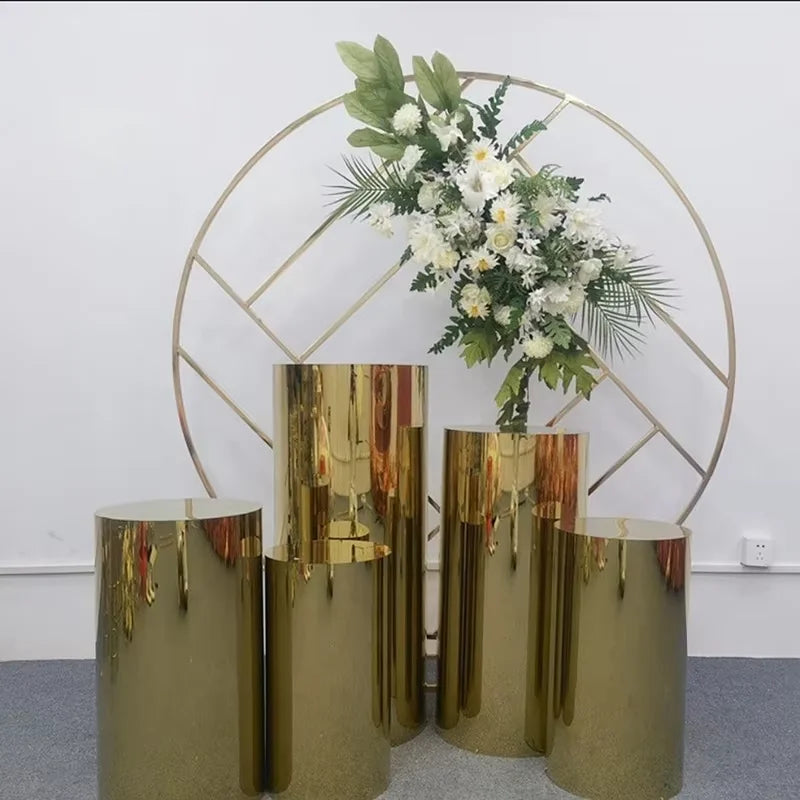 Luxury Metal Flower Stand for Gold Centerpieces Other Wedding Decoration Cylinder Cake Stand Set for Party Event Table Decor