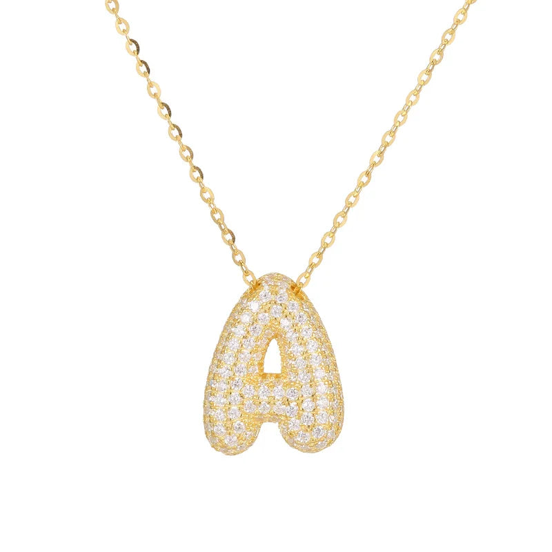 Wholesale Fine Jewelry  Women Initial Letter Bubble Pendant Necklace 925 Sterling Silver