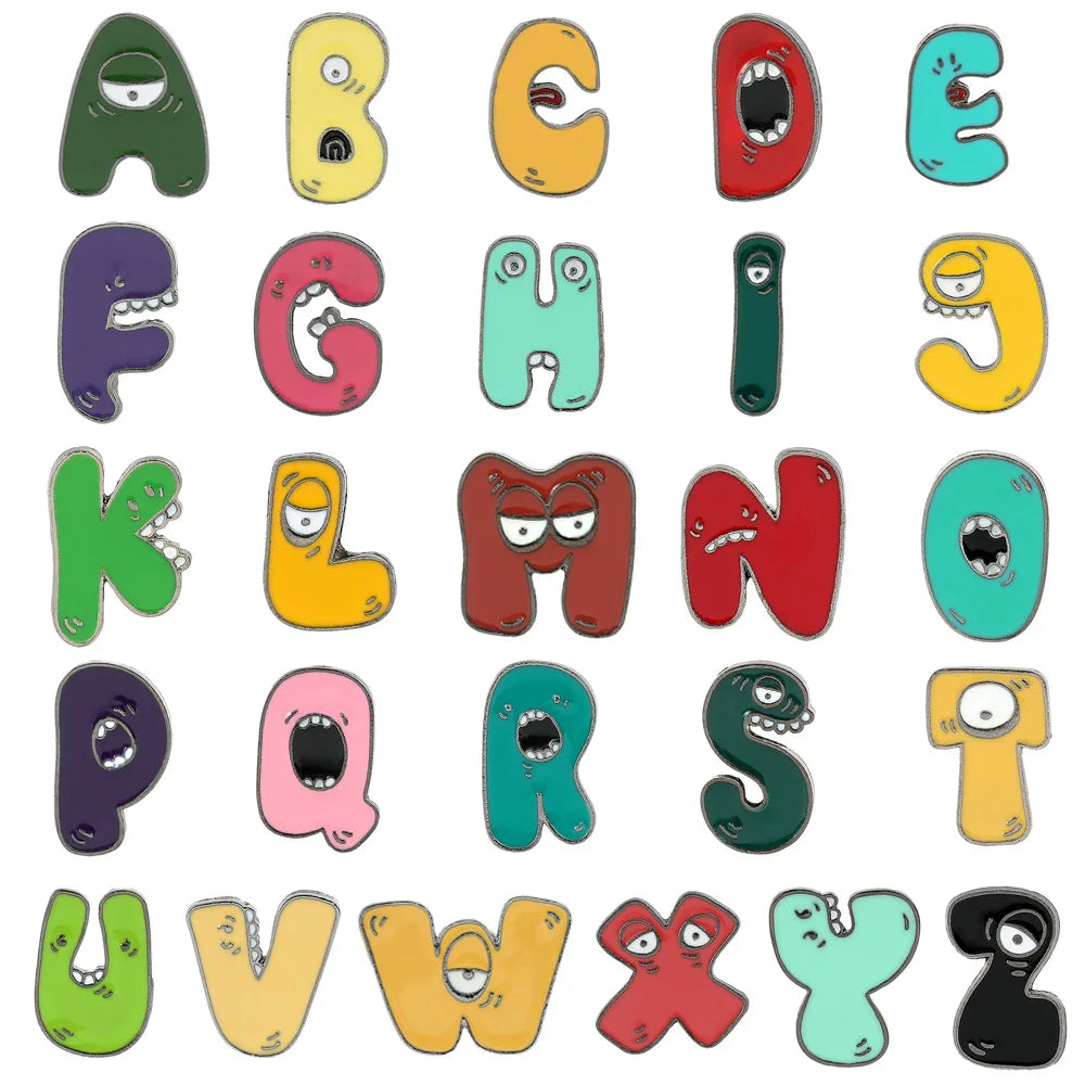 Creative Spot Wholesale 26 English Letter Pins Metal Badge Clothing Accessories Collar Soft Alphabet Lapel Pin Badge