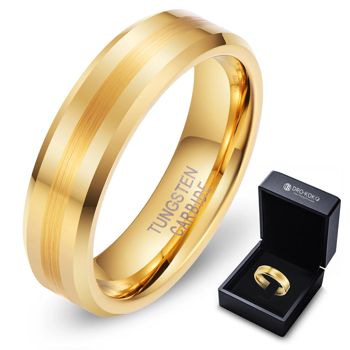Read to Ship Tungsten Ring Gold Plated 24K Gold Tungsten Carbide Ring Tungsten Rings Men and Women Fashion Jewelry MegaBDM