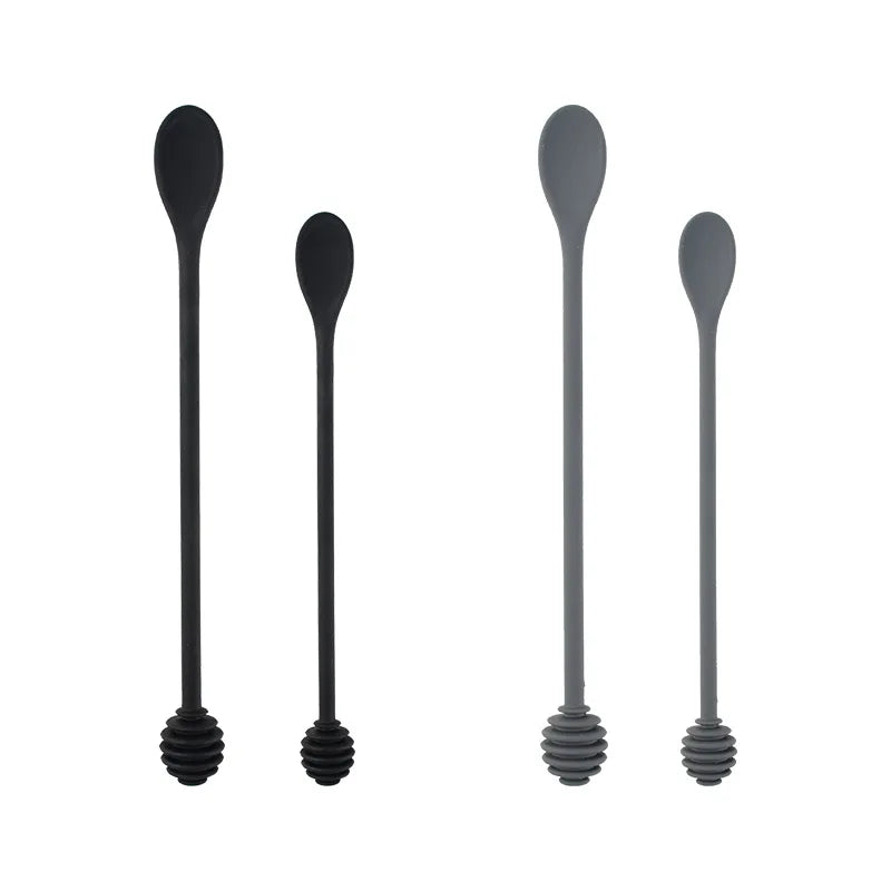 Hot Sale 2024 Eco-Friendly Durable Silicone Honey Mixer Stick Kitchen Accessories Coffee Stirring Spoon Honey Jam Jar Black/Gray