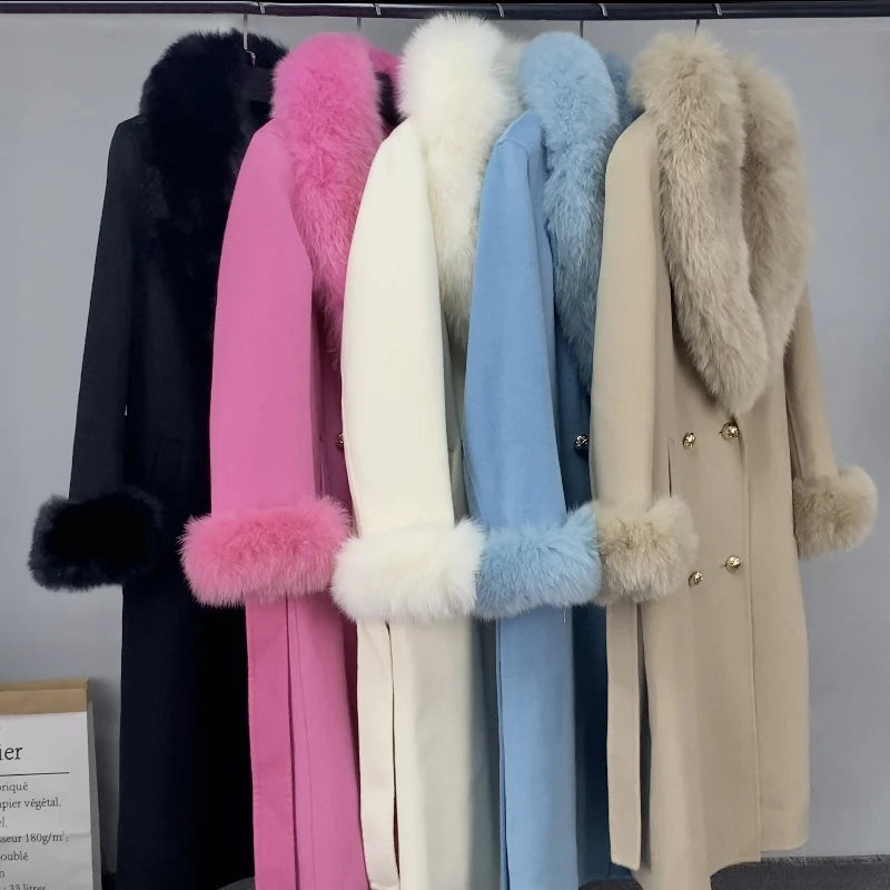 Luxury Long Style Alpaca Fur Coat Winter Fashion Wool Coat Trend Women Double Face Cashmere Coat Fur