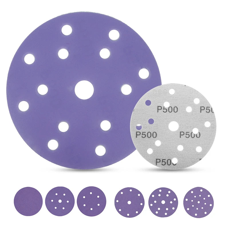 6 Inch Automotive Sanding Disc Hook and Loop Abrasive Disc 6" P240 Round Non-clogging Purple Ceramic Sand Paper Disk