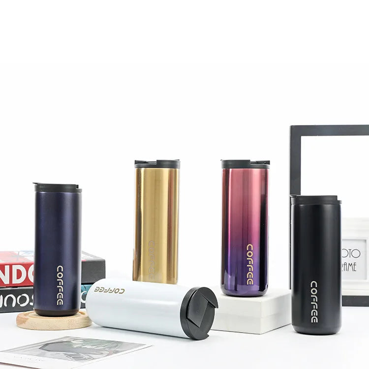 14oz/18oz Popular Coffee Cup Double Wall Stainless Steel Vacuum Insulated Flask Spray Paint Color Portable Thermos with Lid
