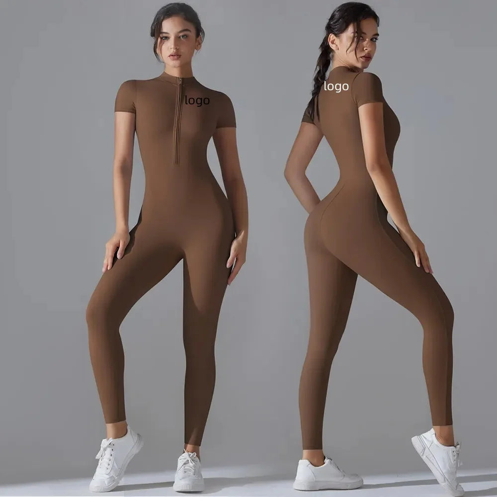 Yoga Wear Breathable Front Zipper Sportswear Gym Fitness Set One Piece One Piece Women Jumpsuit