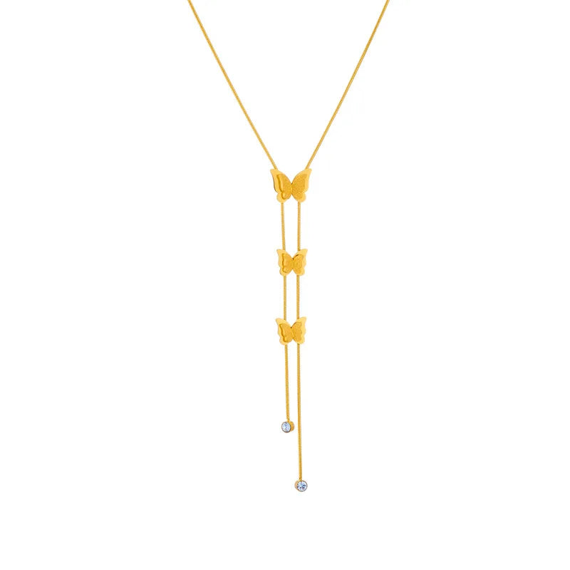 Nabest Women Butterfly Flower Heart Charm Clavicle Jewelry Chain PVD Tarnish Free Stainless Steel Long Tassels Necklace